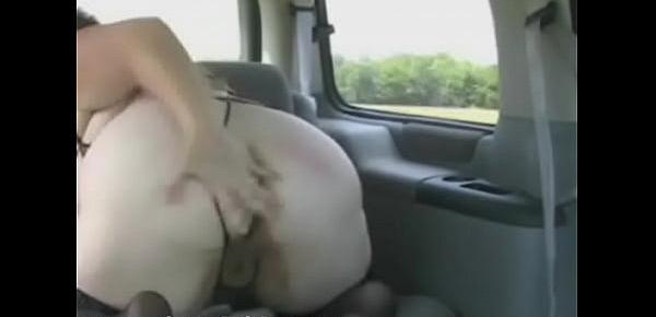 Fat Wife Fucks Herself in Back of Car as Husband Drives